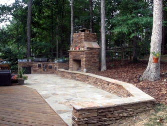 Charlotte large patio with outdoor fireplace and outdoor kitchen